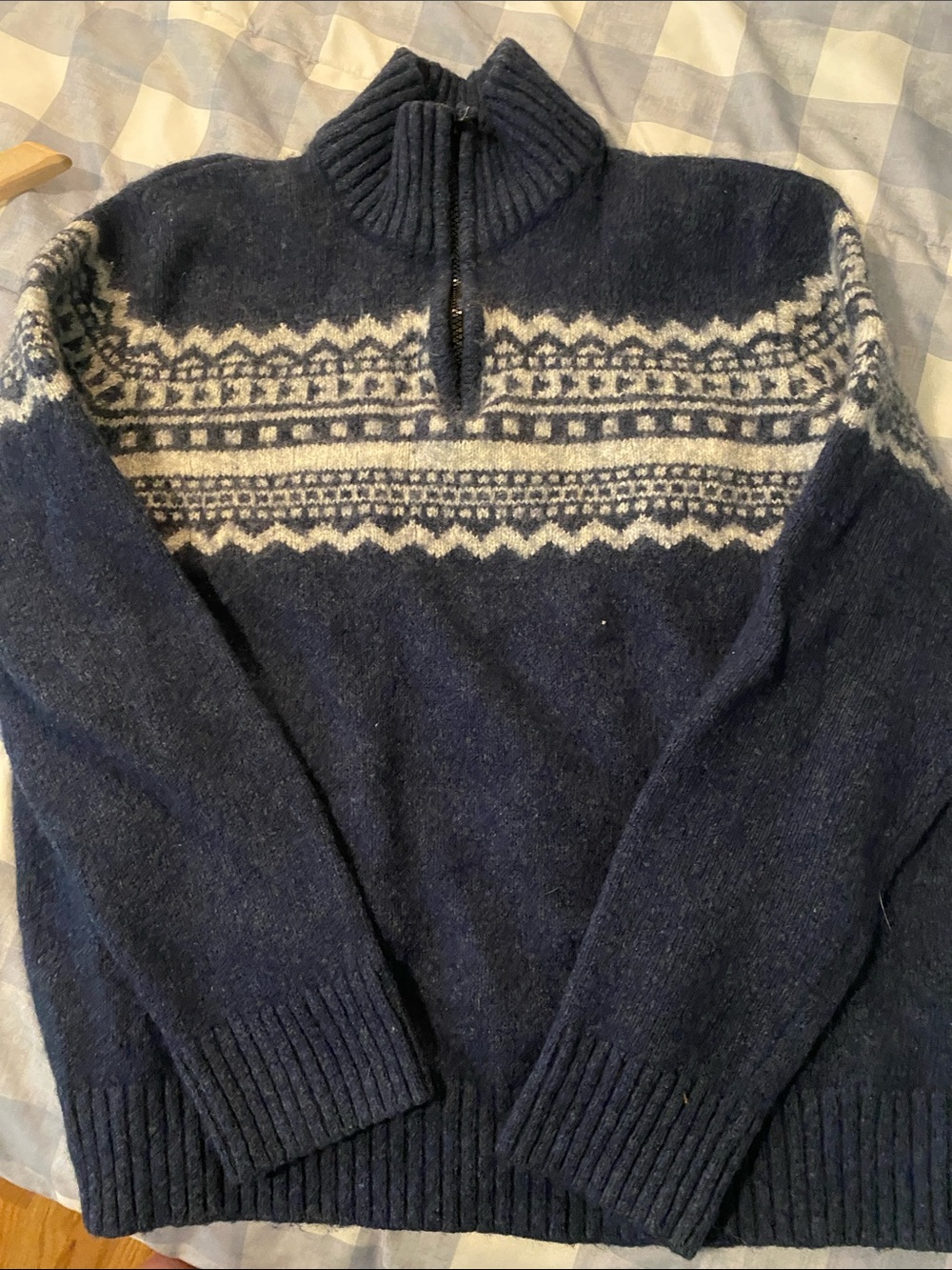 American Eagle Outfitters Navy Turtleneck Sweater with White Fair Isle Yoke